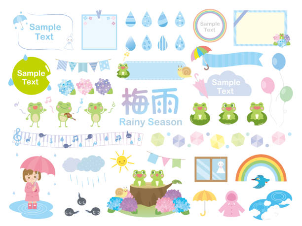 ilustraciones, imágenes clip art, dibujos animados e iconos de stock de temporada de lluvias set7 - weather cloud window rain