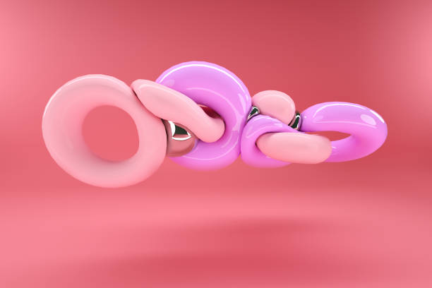 istock Creative background, 3d render of geometric distorted primitives. Flying shapes in motion, on a pink background. Concept Abstract theme for fashion designs, trend, copy space. 3D illustration. 1140273819