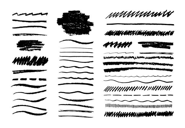 Grunge pencil line. Scribble chalk brush, black doodle graphite art texture, hand drawn sketch elements. Vector grungy lines Grunge pencil line. Scribble chalk brush, black doodle graphite art texture, hand drawn sketch elements. Vector grungy lines set scribble lines stock illustrations