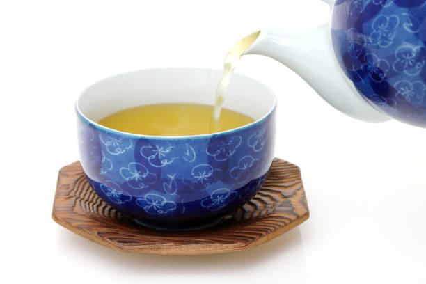 Japanese green tea in a japanese tea set with cup and pot