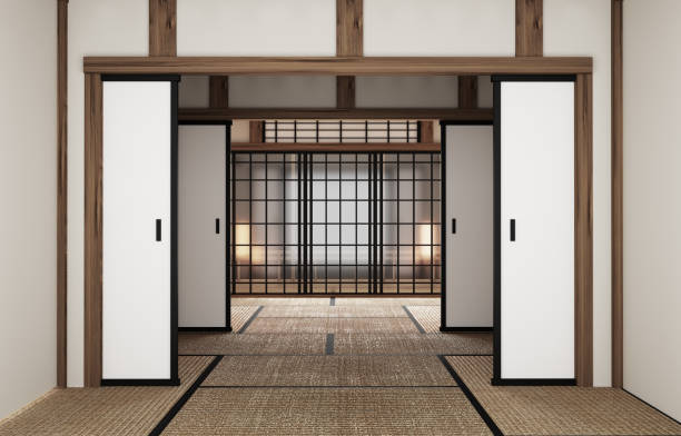 istock Empty room mock up, Japanese empty room tatami mat Designing the most beautiful. 3D rendering 1140279610