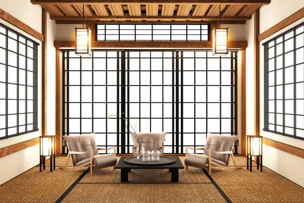 Photo of Mock up, Designed specifically in Japanese style, living room. 3D rendering
