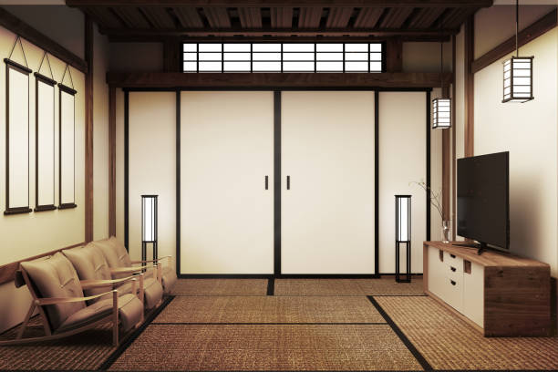 istock Empty room mock up, Japanese empty room tatami mat Designing the most beautiful. 3D rendering 1140280337