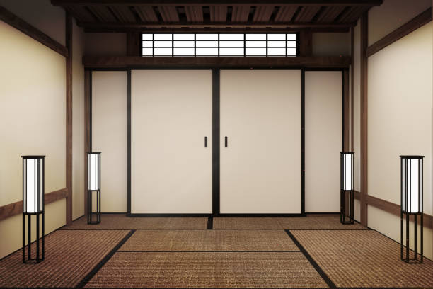 istock Empty room mock up, Japanese empty room tatami mat Designing the most beautiful. 3D rendering 1140280358