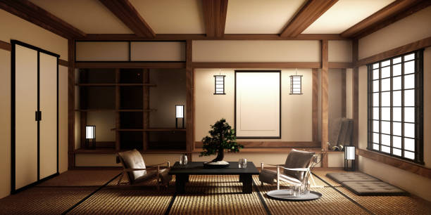 istock Mock up, Designed specifically in Japanese style, living room. 3D rendering 1140280359