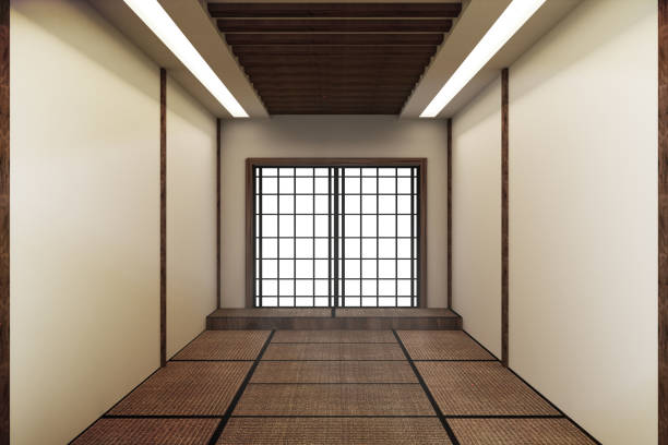 istock Empty room mock up, Japanese empty room tatami mat Designing the most beautiful. 3D rendering 1140280422