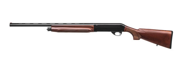 istock semi-automatic shotgun with a wooden butt and forearm isolated on white background 1140282897