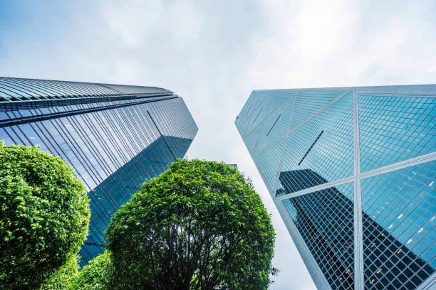 istock directly below view of two skyscrapers against sky 1140284342