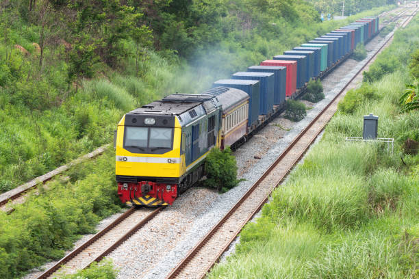 istock Train transport cargo container to port in thailand 1140286493