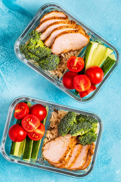 istock Healthy balanced lunch box with chicken, rice, vegetables 1140287121