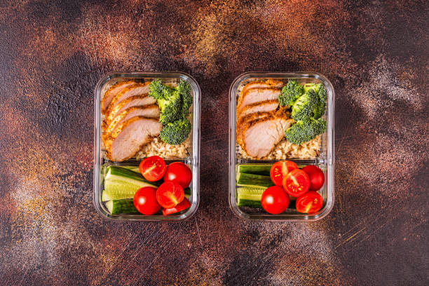 istock Healthy balanced lunch box with chicken, rice, vegetables 1140287177