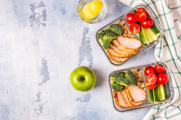 istock Healthy balanced lunch box with chicken, rice, vegetables 1140287209