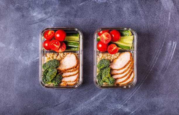 istock Healthy balanced lunch box with chicken, rice, vegetables 1140287212