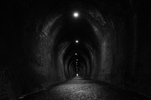 An underground passage way mining tunnel