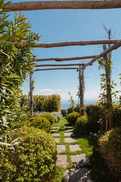istock Garden with Rustic Patio against Sea View, Italy 1140291486