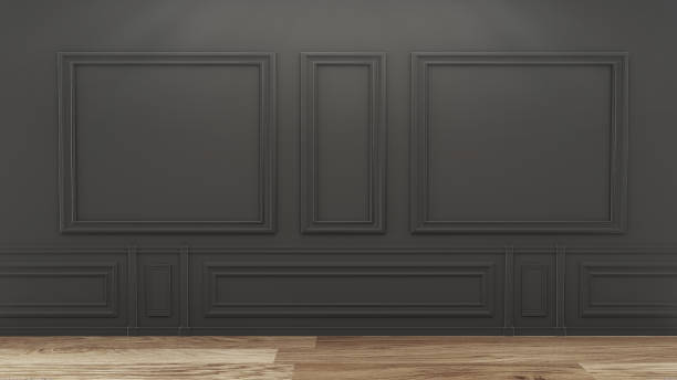 istock Empty luxury room interior with black wall on wooden floor. 3D rendering 1140293203