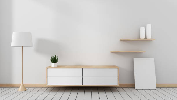 istock Tv cabinet in modern empty room Japanese - zen style,minimal designs. 3D rendering 1140293256