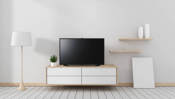 istock Tv cabinet in modern empty room Japanese - zen style,minimal designs. 3D rendering 1140293265