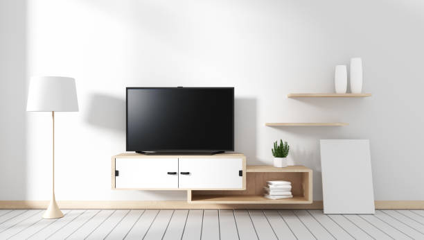 istock Tv cabinet in modern empty room Japanese - zen style,minimal designs. 3D rendering 1140293280