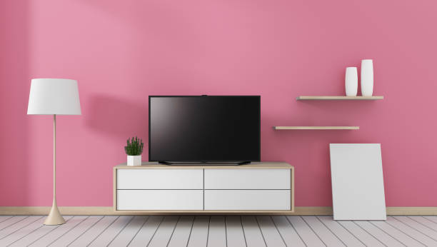 istock Tv cabinet in modern empty room Japanese - zen style,minimal designs. 3D rendering 1140293286