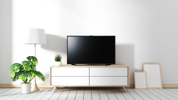 istock Tv cabinet in modern empty room Japanese - zen style,minimal designs. 3D rendering 1140293305