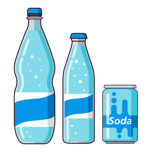 ilustraciones, imágenes clip art, dibujos animados e iconos de stock de botella de plástico de agua mineral. agua gaseosa carbonatada. agua cristalina con burbujas claras. - soda