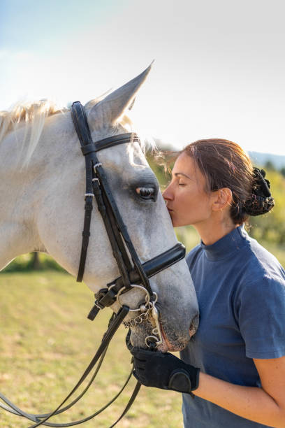 istock Woman kissing her mare 1140293401