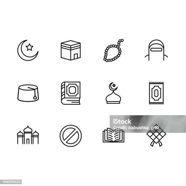 Simple Set Symbols Islam Religion Contains Such Icon Muslim Mosque Rosary Carpet And Book For Prayer And Ramadan Kareem Crescent And Star Islamic Arabic Church Muslim Spiritual Traditional Stock Illustration - Download Image Now