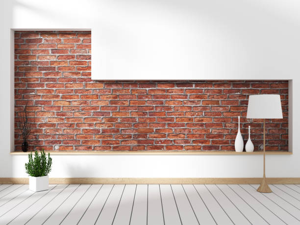 istock living room loft interior with sofa and Wall pattern brick in white wall. 3d rendering 1140295073