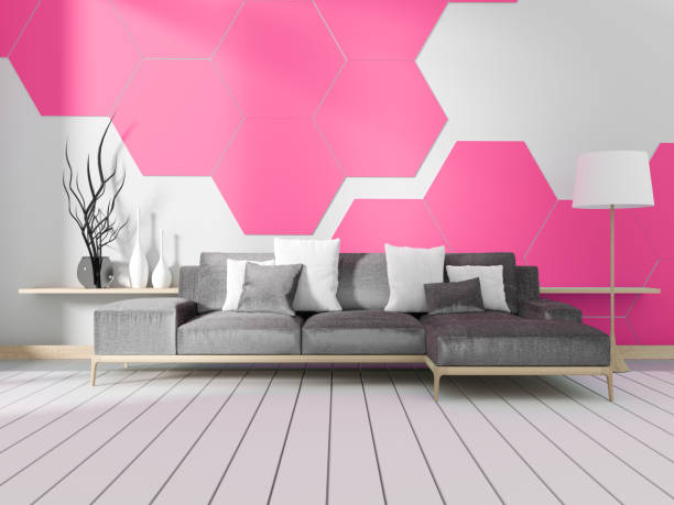 istock Tv cabinet in room white hexagon tile minimal designs, zen style. 3d rendering 1140295130