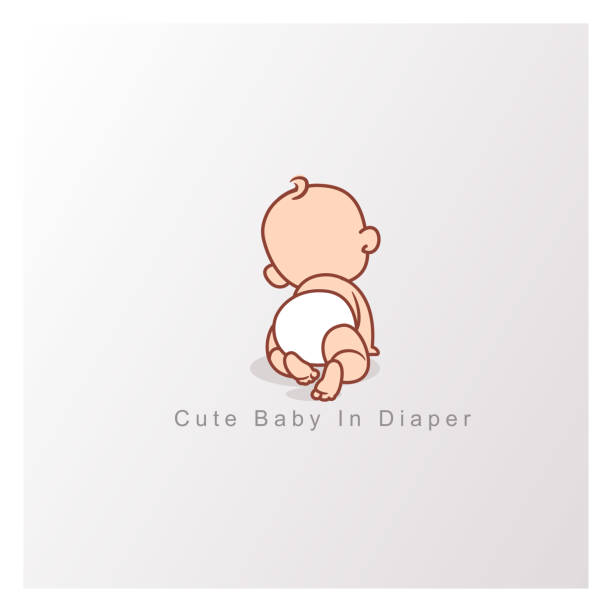 illustrazioni stock, clip art, cartoni animati e icone di tendenza di felice bambina o ragazzo. vista dal retro. - diaper baby crawling cartoon