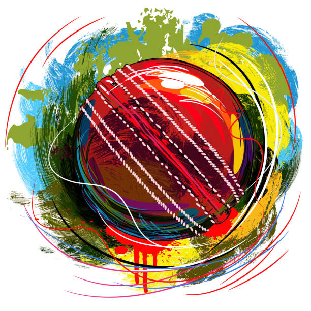 illustrations, cliparts, dessins animés et icônes de dessin de bille de cricket - vector painterly effect square composition