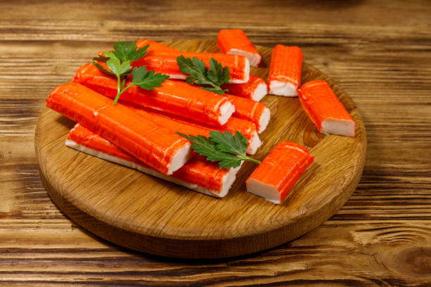 istock Crab sticks on cutting board on wooden table 1140299787