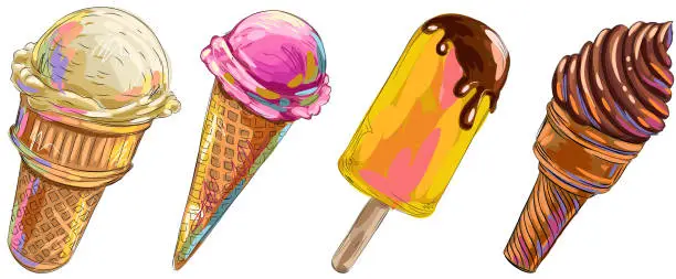 Vector illustration of Assorted ice creams Drawing