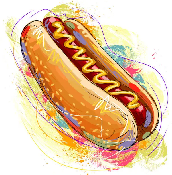 Vector illustration of Tasty Hot dog Drawing