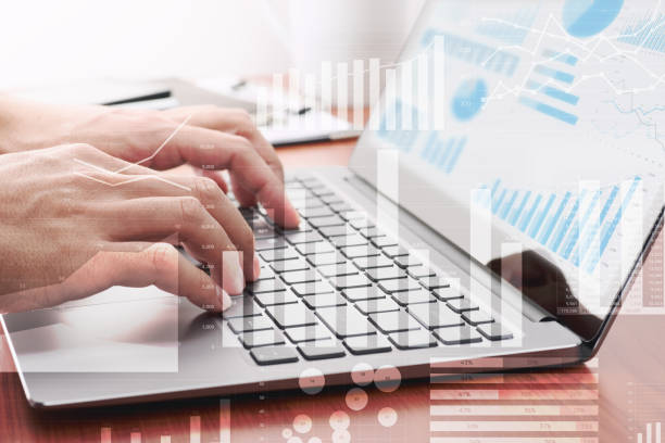 istock Business intelligence concept. Businessman using laptop for analysis. 1140300217