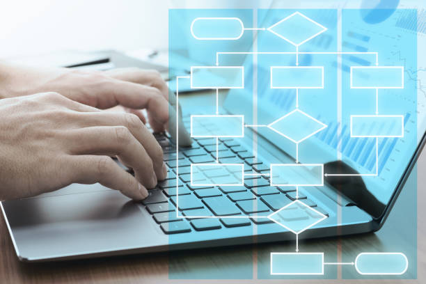 istock Business process management concept. Businessman using laptop preparing reports. 1140300230