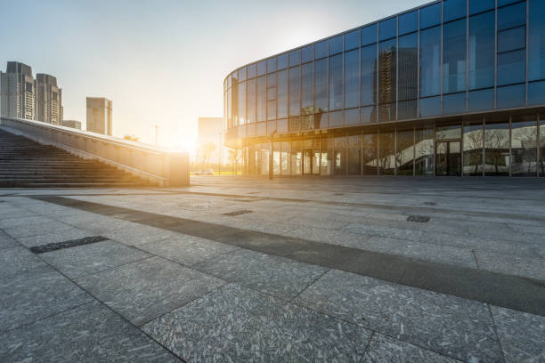 istock empty brick floor with cityscape and skyline 1140301475