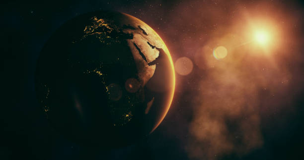 istock Sunrise over Planet from space with galaxy star 1140301546