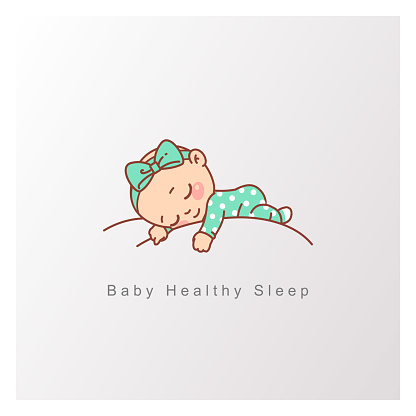 Pillow and blanket for child. Template for logotype for healthy sleep, baby bed clothes, linen. Color vector illustration.