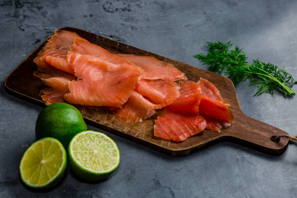 Organic smoked salmon from sustainable fishing farm stock photo
