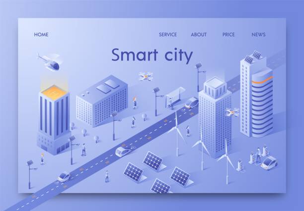 ilustrações de stock, clip art, desenhos animados e ícones de vector illustration written smart city isometric. - renewable energy alternative energy technology solar energy