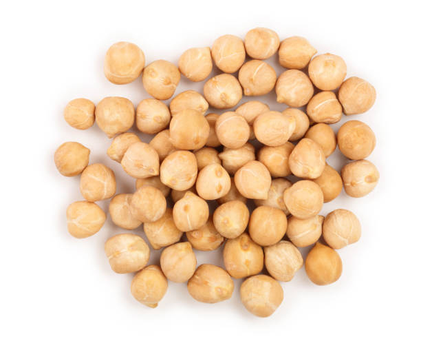 istock Dry raw organic chickpeas isolated on white background. Top view 1140313580