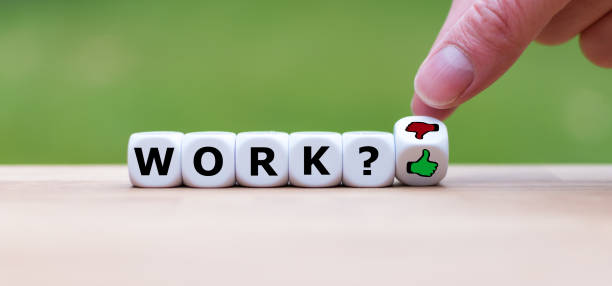 istock Symbol about job satisfaction. Dice form the word 