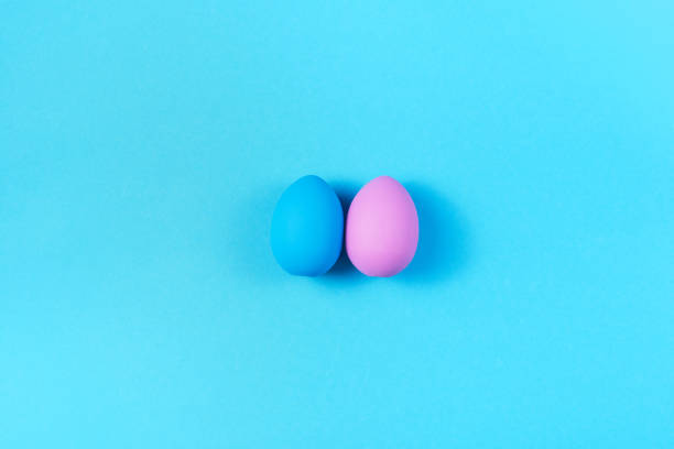 istock Easter set of colored eggs on bright blue background Easter holiday decorations 1140319629