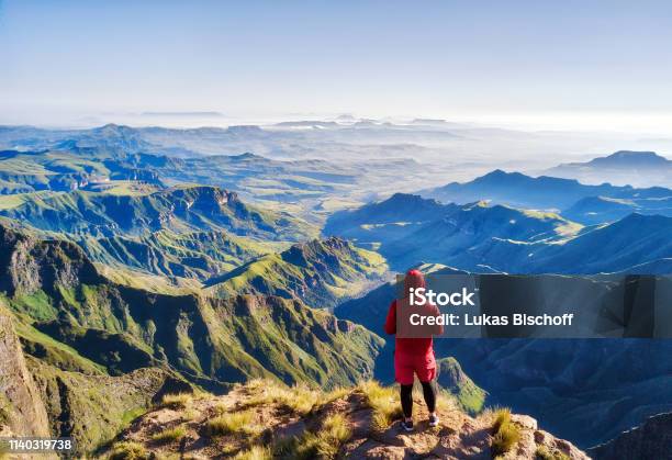 Overlooking The Amphitheatre In South Africa Stock Photo - Download Image Now - Drakensberg Mountain Range, Hiking, South Africa