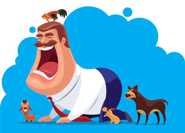 man screaming with dogs vector illustration of man screaming with dogs angry dog barking cartoon stock illustrations