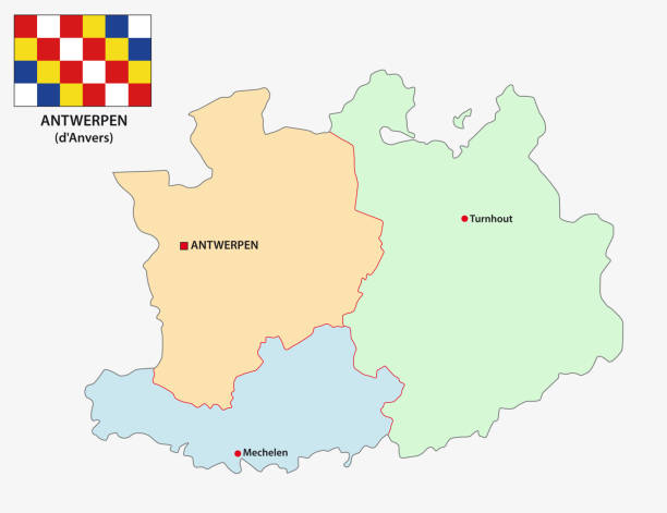 ilustrações de stock, clip art, desenhos animados e ícones de administrative and political vector map of the belgian province antwerp with flag - antuerpia