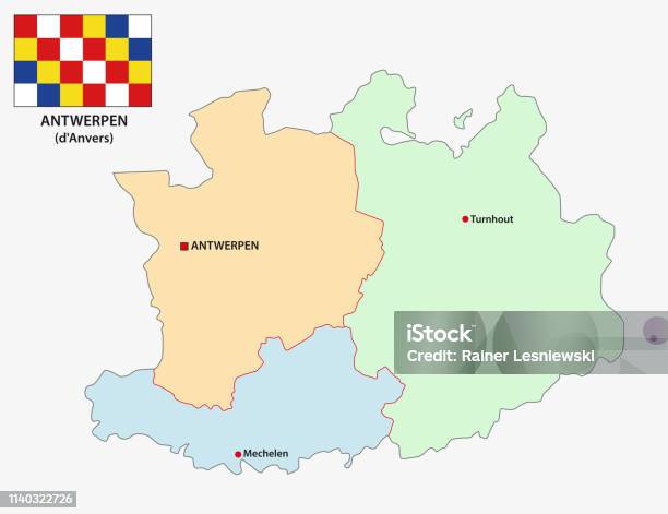 Administrative And Political Vector Map Of The Belgian Province Antwerp With Flag Stock Illustration - Download Image Now
