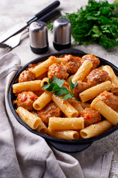 istock Pasta with meatballs in tomato sauce. 1140324391